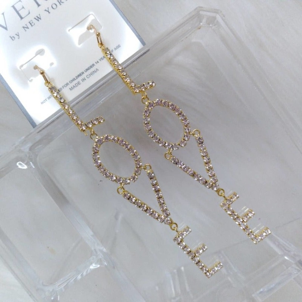 Earrings Linear Drop LOVE Fashion Women